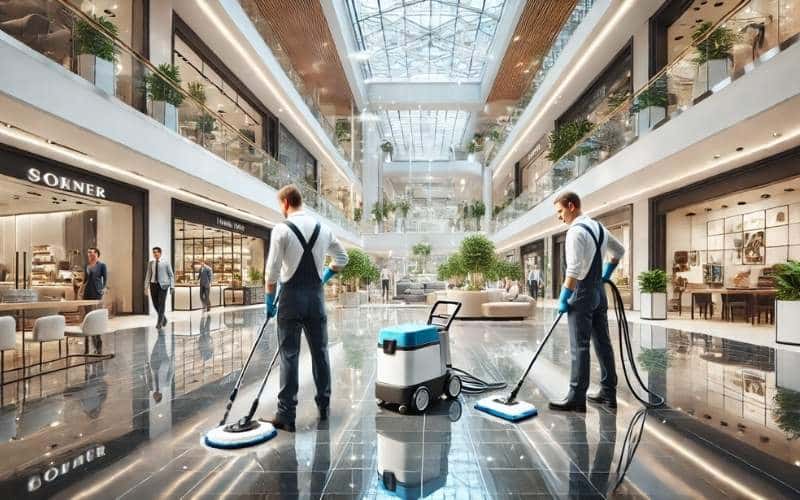 foto di pulizie interne a un magazzino commerciale