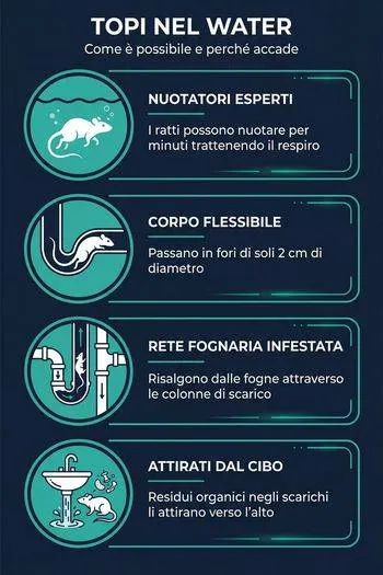 infografica su topi che escono dal water
